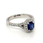 18K White Gold Ring w/ a 0.99ct Blue Sapphire & 0.40cttw of Diamonds(size 6.5)